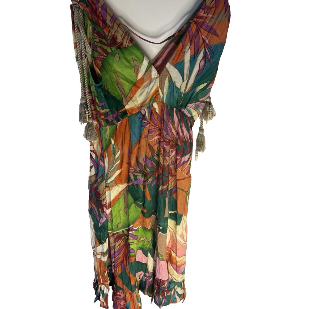 True Destinations‎ Women Tropical Midi Dress M Resort Wear Beach Travel Beads - Picture 2 of 11